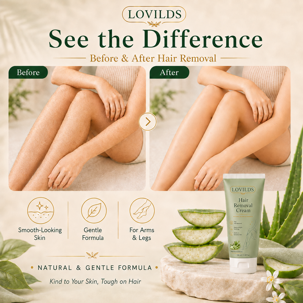 REPAIRSKINS | LOVILDS Painless Depilatory Cream – No Razor Bumps, No Harsh Odor