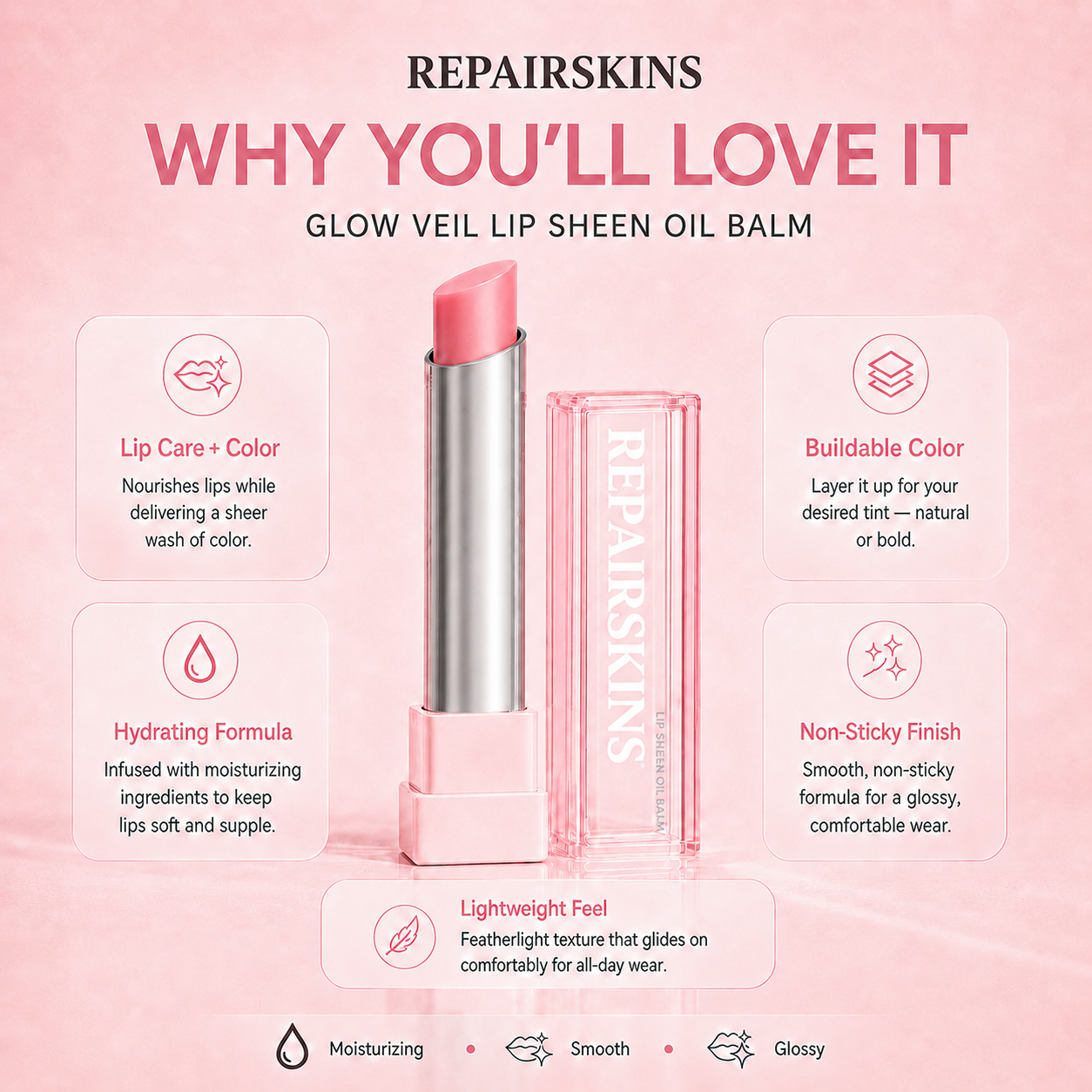 🔥Last Day Buy 1 Get 1 Free| REPAIRSKINS GLOW VEIL LIP SHEEN OIL BALM
