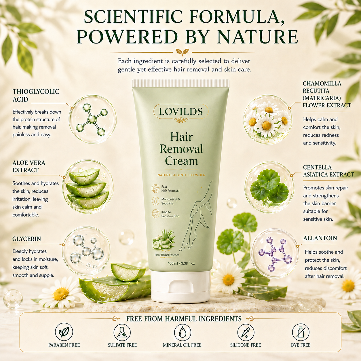 REPAIRSKINS | LOVILDS Painless Depilatory Cream – No Razor Bumps, No Harsh Odor