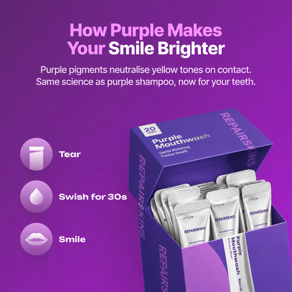 Purple Mouthwash Purple colour correction that neutralises yellow tones in 30 seconds. 20 single-use sachets.