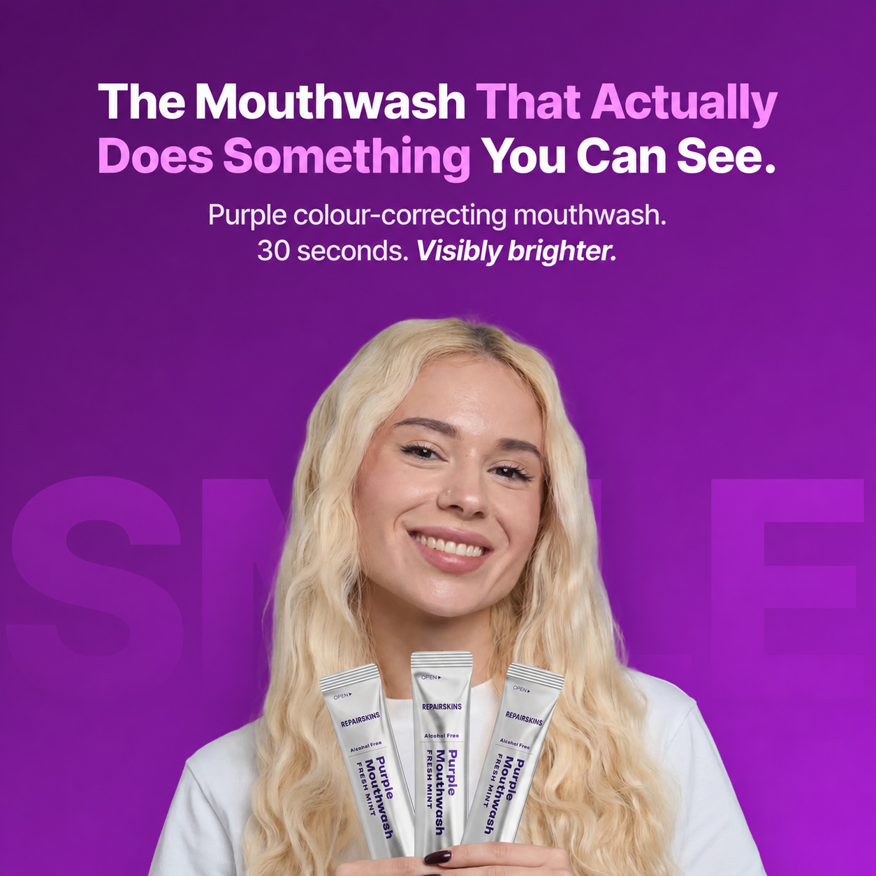 Purple Mouthwash Purple colour correction that neutralises yellow tones in 30 seconds. 20 single-use sachets.